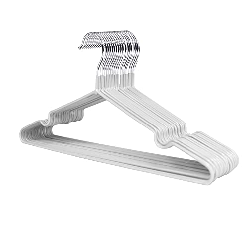 1Above 25x Premium Rubber Coated Metal Hangers - Heavy Duty - Space Saving Organiser Clothes Hangers for Wardrobes Coat Rack Rails Thin and Non-Slip Chrome (WHITE)