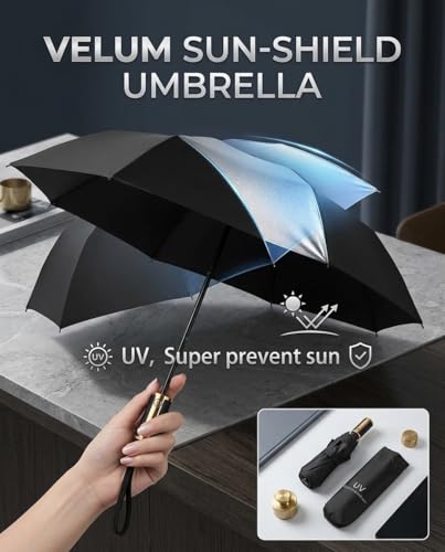 Image of UV Protection Compact Folding Umbrella for Men & Women || Windproof, Waterproof Travel Umbrella with Storage Case || Sun & Rain Protection || Lightweight Portable Umbrella