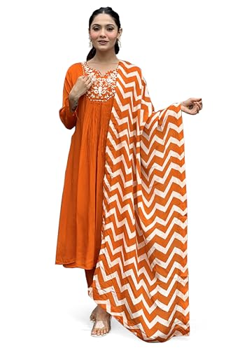 Image of Jwalin Women's Chinon Silk Kurta Pant Set with Dupatta|Kurta Set for Women|Ethnic Set
