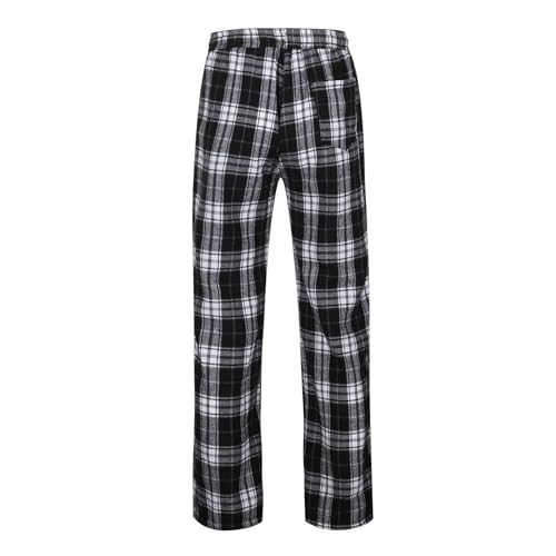 Men's Plaid Baggy Pants Checkered Straight Wide Leg Drawstring Trousers with Pockets Open Bottom Y2K Vintage Streetwear2