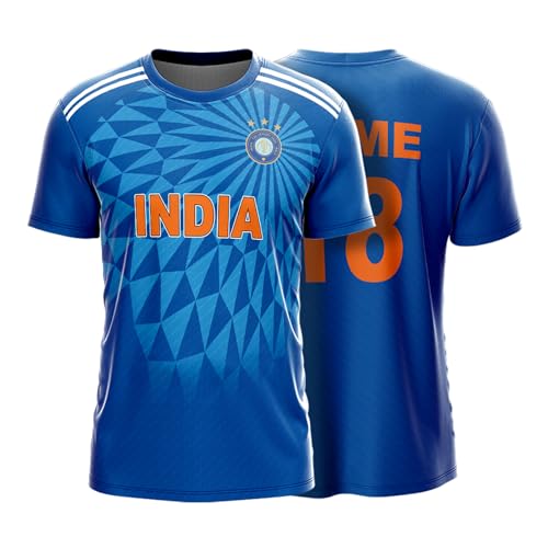 YOURJERSEY India T20 2023 Cricket Jersey – Personalized with Custom Name & Number | Sizes for Kids, Men & Women