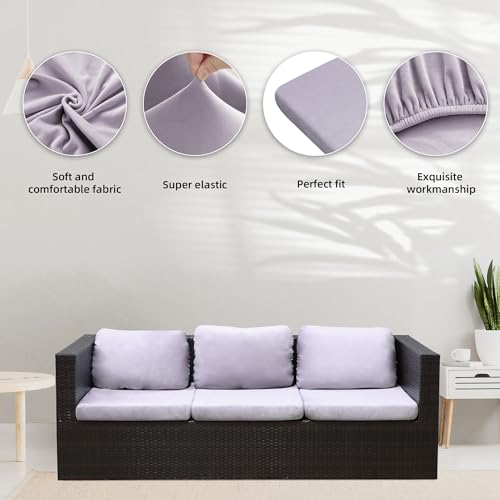 Image of BIETYONE 8Pcs Stretch Velvet Patio Cushion Cover,Fluffy,for Fall Outdoor Couch Cushion Cover Replacement,Washable Indoor Outdoor Cushion Slipcovers(Smoke Gray,Cover Only)