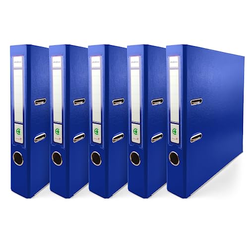 Netuno 5x Ring-Buch blau DIN A4 2-Ring-Mechanik 5cm Ringmappe a4 schmaler Aktenordner a4 schmal Aktenordner dünn Kunststoffordner a4 einfarbig Ordner Dokumente Ringbuch Ordner Schulordner