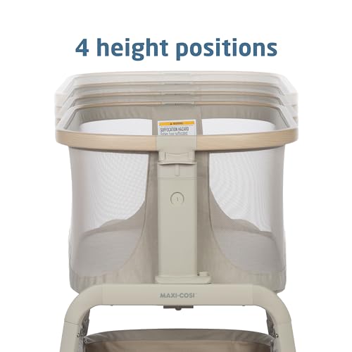 Maxi-Cosi Iora Baby Bassinets Bedside Sleeper, Portable Bassinet, Infant Bedside Sleeper Crib, Height Adjustable, Breathable Mesh, Large Storage Basket, Classic Oat