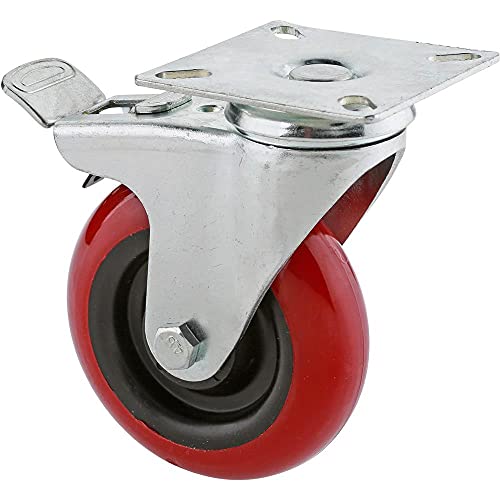 Steelex D2610 4-Inch 275-Pound Swivel Double Lock Polyurethane Plate Caster , red