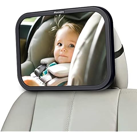 MONOJOY Baby Car Mirror for Back Seat, Baby Car Seat Mirror, Safety Crystal Clear view, Shatterproof Baby Rear View Mirror to See Rear Facing Infants,babies, Kids and Child Cover