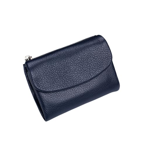 Unisex Pebble Leather Wallet, 5.3In Compact Genuine Leather Coin & Card Holder, Bifold Pocket Purse (Dark blue)