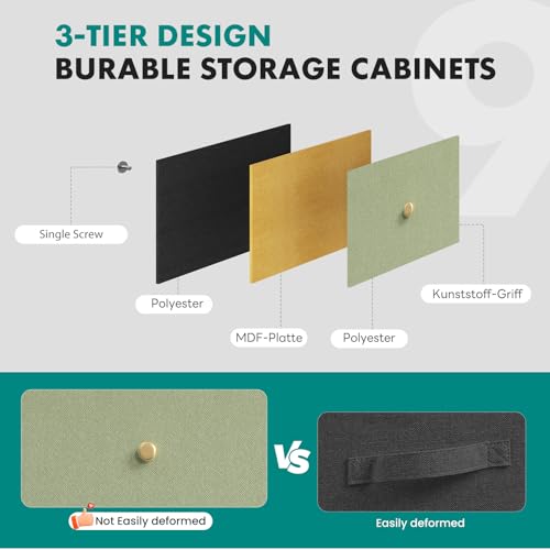 Image of OLIXIS 9 Drawer Tall Dresser for Bedroom, Closet Organizers and Storage | Fabric Dresser with Wooden Top, Chest of Drawers for Clothes Storage, Tower Cabinet, Furniture, TV Stand, Light Green