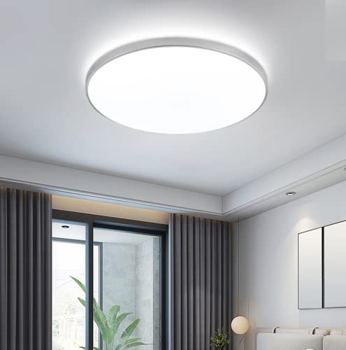 LED Badezimmerlampe 12W Wasserdicht Deckenlampe Gang Schlafzimmer Deckenbeleuchtung Rund Panel Acryl Deckenleuchte Weißes Licht 6000K Flur Balkon Wohnzimmer Küche Deckenlampen Ø23cm,Weiß Cover