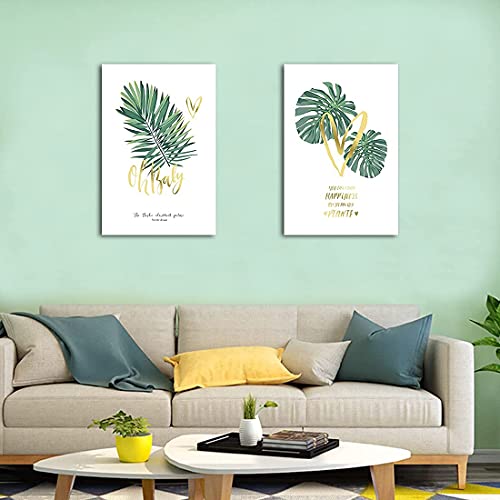 Loomarte Botanical Wall Art Green Plant Painting Palm Leaves Pictures Canvas Prints Inspirational Wall Decor Framed Artwork For Farmhouse Bathroom Living Room Bedroom Lavatory Room 16