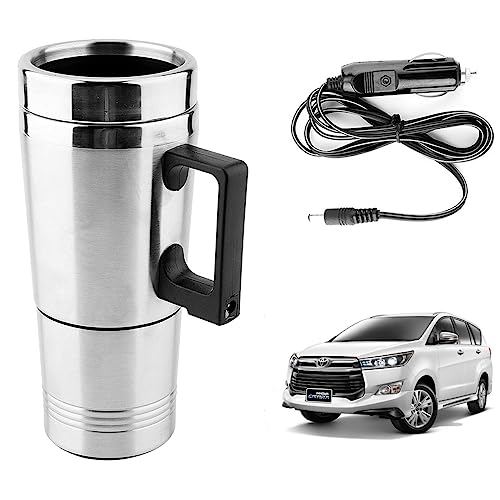Image of Oshotto 12V Stainless Steel Car Heating Kettle /Mug, Travel Friendly electric Tea /Coffee maker Compatible with Toyota Innova Crysta (300ml)