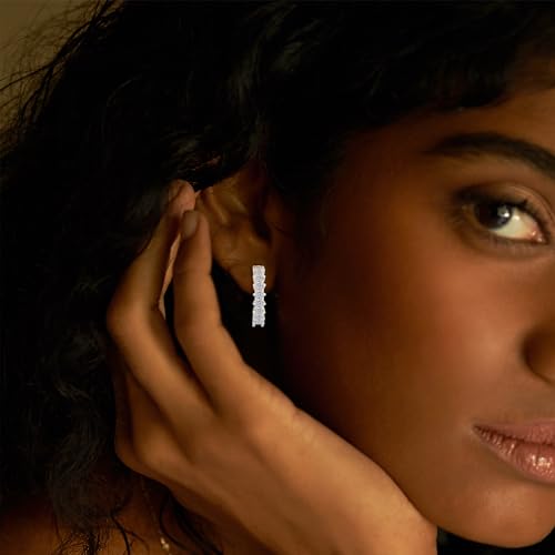 Dewberry 14k White or Yellow Gold Plated 925 Sterling Silver Hoop Earrings For Women | 1CT-2CT Lab Grown Baguette Or Princess Cut Diamond Hypoallergenic Hoop Earrings (Clarity: VS, Color: FG)3