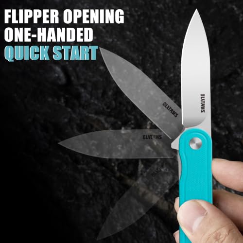 Image of OLITANS G040 Pocket Knife, 2.75'' D2 Steel Blade G10 handle, Small EDC Knife with Pocket Clip for Men Women, 2.1oz (Cyan)