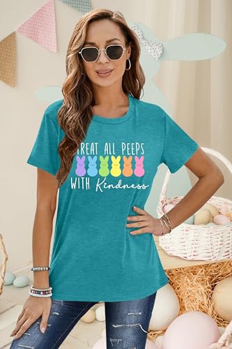 Image of LAZYCHILD Women Easter Teacher Shirts: Funny Treat All with Kindness T-Shirt Bunny Rabbit Tee Tops