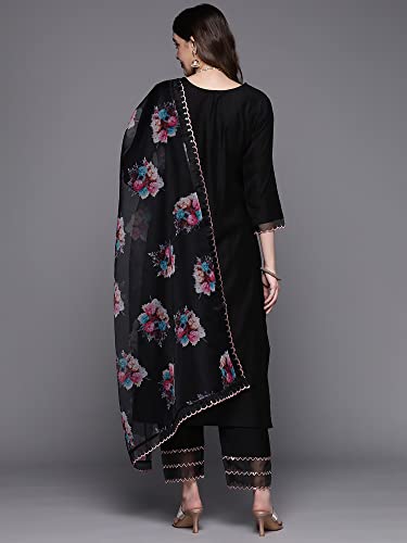 Image of INDO ERA Women's Viscose Embroidered Straight Kurta Pant With Dupatta Set