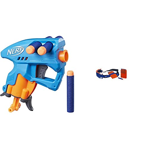 Image of Nerf N-Strike Nano Fire, Blue with Official Elite Bandolier Kit, Ages 8 and Up