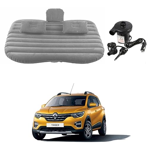 Image of Oshotto Multifunctional Car Travel Bed Mattress with Two Air Pillows, Car Air Pump Compatible with Renault Triber (Grey)