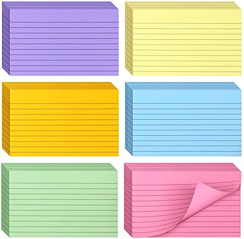 BIGNC 600 Sheets Index Cards, 3 x 5 Inch Ruled Color Cards Note Cards for School, Home & Office, 6 Colors