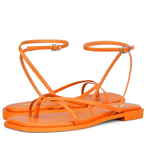 Image of Womens Flats Sandals Square Toe Strappy Ankle Strap Flats
