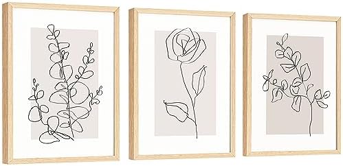 EXCOOL CLUB Beige Botanical Wall Art - 12x16 Abstract Line Art Wa...