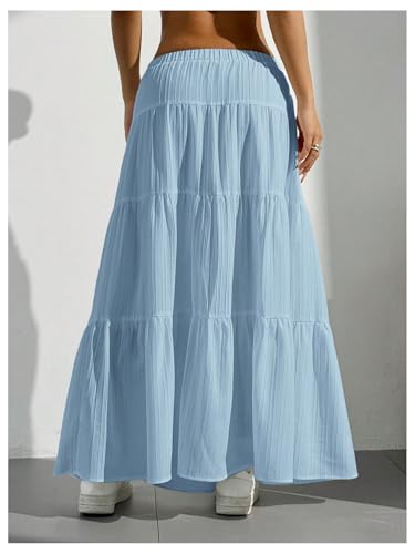 Image of Verdusa Women's Long Maxi Skirt Boho Flowy Flared Ruffle Skirts 2026 Beach Vacation Summer Going Out Outfits