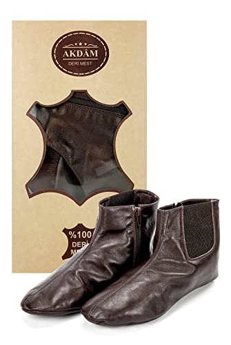 Miss TesettÃ¼r Genuine Halal Leather Zipper Khuffain | Sunnah Khuff Socks for Mosque, Brown/Calf Leather, Shoe Size: US 4.5 (EU 36)