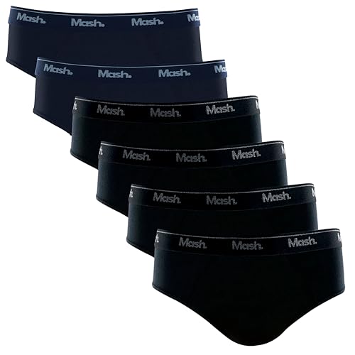 MASH Kit 6 Cuecas Slip Algodão Elástico Boxer Masculino Adulto, 2 Azul Marinho - 4 Preto, G