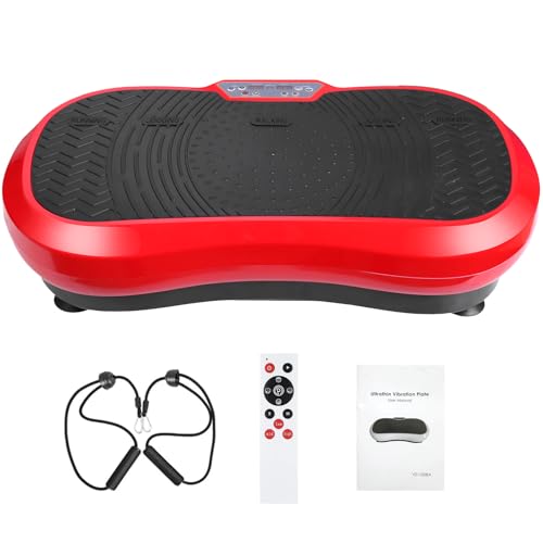 LIFERUN Placa Vibratoria,120 Niveles De Intensidad,10 Programas De Entrenamiento,Motor Silencioso,Aparato de Fitness en Casa,Entrenamiento Corporal Completo,Masajeador con Control Remoto,180 kg,Rojo
