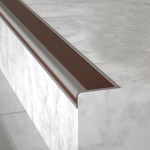 Perfil PVC para Bordes de Escaleras Tiras Antideslizantes de PVC para Escalones de Escalera Borde de Peldaños para Escaleras de Interior Exterior de Madera de Metal y de Azulejos(Brown,5x2.5x120cm)