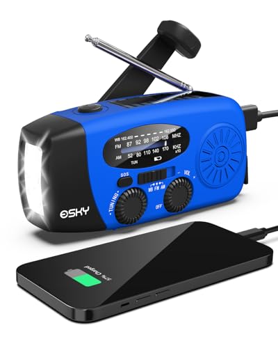 Esky Emergency Hand Crank Radio with 3 LED Flashlight, AM/FM/NOAA Portable Weather Radio with...