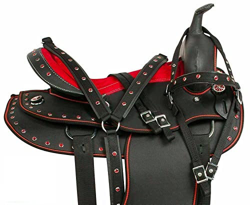 WILD RACE Wunderschöner Designer-Westernsattel aus synthetischem Barrel Racing/Beautiful Designer Synthetic Western Barrel Racing Western Saddle (16, Red-Black)