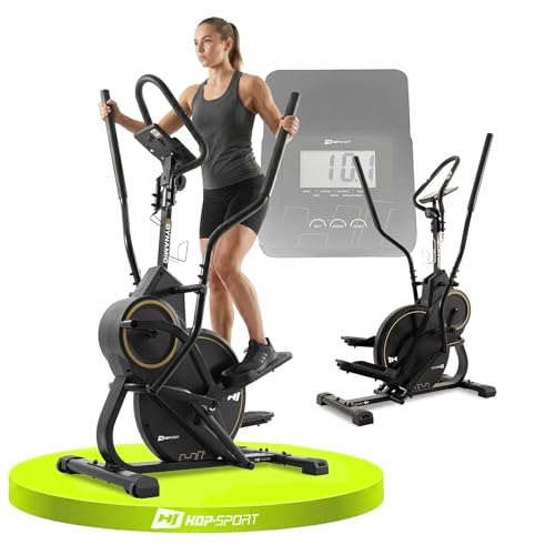 Hop-Sport Cross Stepper für zuhause HS-450B Dynamic - 2-in-1 Crosstrainer und Stepper mit Trainingscomputer - innovatives Trainingsgerät verbindet das Stepper- und Crosstrainer-Training (Schwarz Gold)