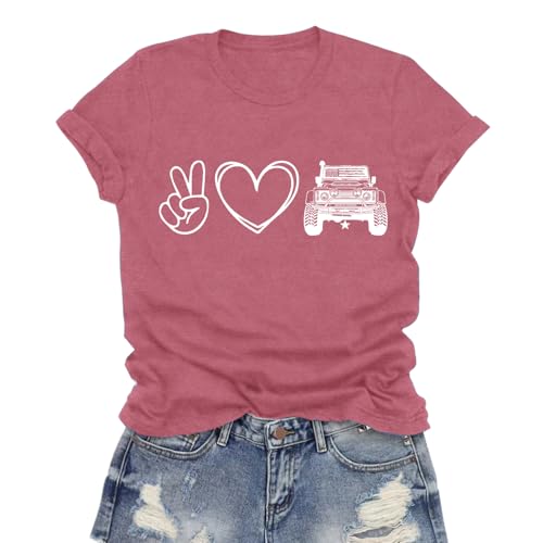LuxLass Womens Off Road Shirt Peace Love T-Shirts Peace Love Vehicle Tees Tops Pink