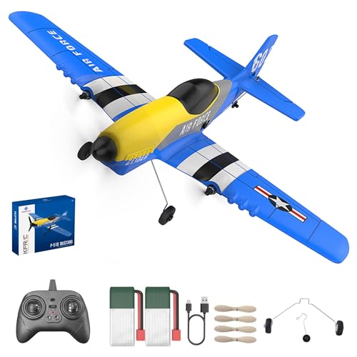 OMNANGO Rc Plane 3-Channel 2.4GHZ Rc Airplane, P51 Mustang Fighter with 2 Batteries, 6 Gyroscopes Stabilization System Easy to Fly Suitable for Beginners, Kids, Adults