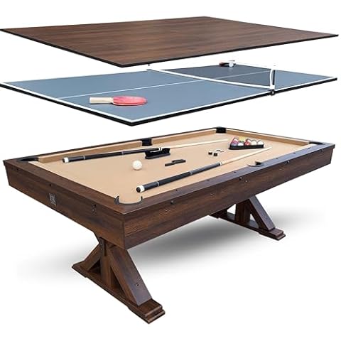 Freetime Fun 7 FT 3 in 1 Multi Game Pool Table with Dining Top Pool Table Ping Pong Table Combo, Includes Pool Table Accessories and Tennis Paddles. Dust Cover Included. Cover