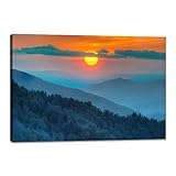 Great Smoky Mountain Wall Art National Park Canvas Framed Print Artwork Pictures Wall Decoration for Living Room Office 12x16inch