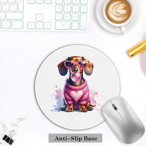 XUNLURY Dachshund Dog Mouse Pad, Pink Bubble Gum Weiner Dog Mouse Pads for Wireless Mouse Computers Laptop Desk Accessories, Dachshund Weiner Dog Gifts for Women, Dog Office Supplies, 7.9x7.9 Inch — view 3