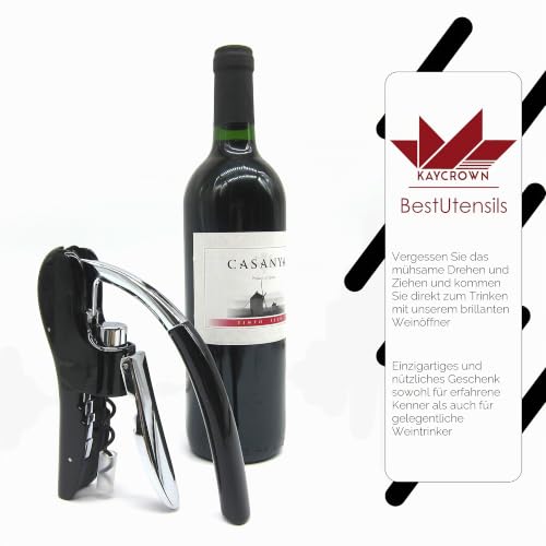 Foto von Best Utensils Profi-Flaschenöffner, Zinklegierung, mit Hebel, Korkenzieher, mit Folienschneider, Kellnermesser, Tintenfisch/Hase, Schwarz