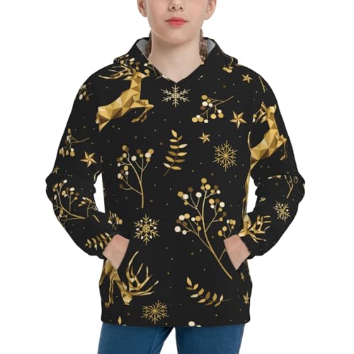 Christmas Gold Deers1 Kid Hoodies Boys Sweatshirts Girls Pullover with Pocket