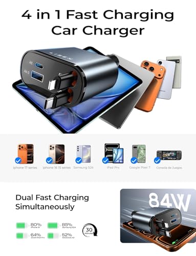 LISEN Retractable Car Charger, Gifts for Fathers Day for Men Dad Husband, 84W Car Charger  - image 7