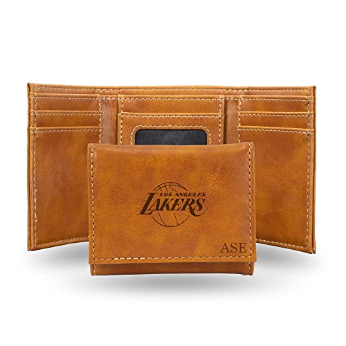 Rico Industries NBA Basketball Los Angeles Lakers Brown Personalized-Custom Laser Engraved Tri-fold Wallet - Slim Wallet