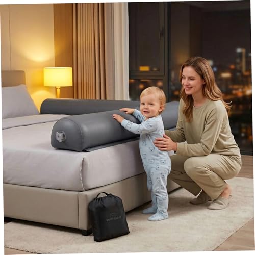 Rieles de cama inflables de 2 piezas grises para niños pequeños 5