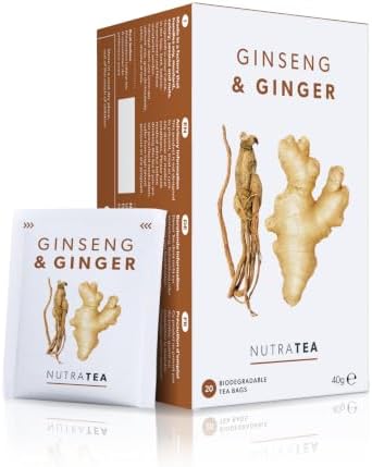 Nutra Tea Ginger & Ginseng Tea | Ginger Tea - 20 Individually Wrapped Bags - Herbal Infusion (1 Pack)