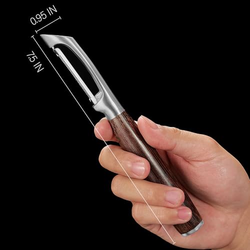 Serrated Blade Premium I Type 304 Stainless Steel Multifunctional Kitchen Peeler Real Wood Handle Ultra Sharp Blade Vegetable Potato Apple(Wenge)