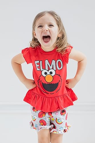 Image of Sesame Street Ruffled T-Shirt and French Terry Shorts Outfit Set Infant to Little Kid Sizes (12 Months - 7-8)
