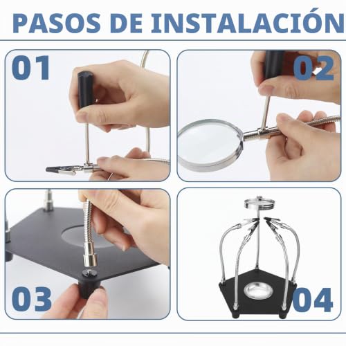 Miniatura 3 de Tercera Mano Soldadura Soporte Para Soldar Soporte Soldadura 3x Lupa Con 5 Brazos Magnéticos Flexibles Para Trabajos De Soldadura Y Artesanía