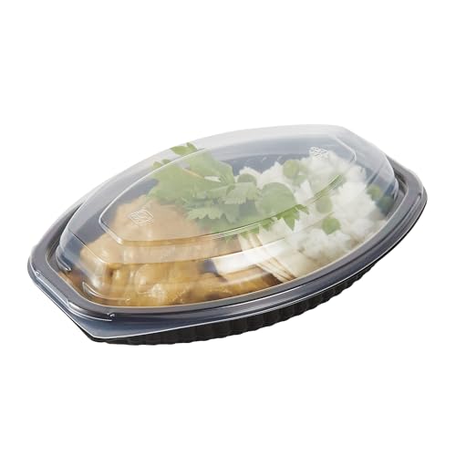 Image of Restaurantware-RW Base 12 Ounce Meal Prep Containers, 100 Microwavable To Go Containers With Lids - Disposable, Freezable, Black Plastic Oval Food Containers, Pack Hot And Cold Food, For Takeaway