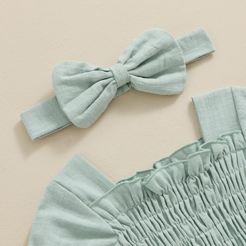 Infant Baby Girls Romper Ruffle Sleeve Pleated Smocked Bubble One Piece Ruched Jumpsuit Boho Summer Bodysuit4
