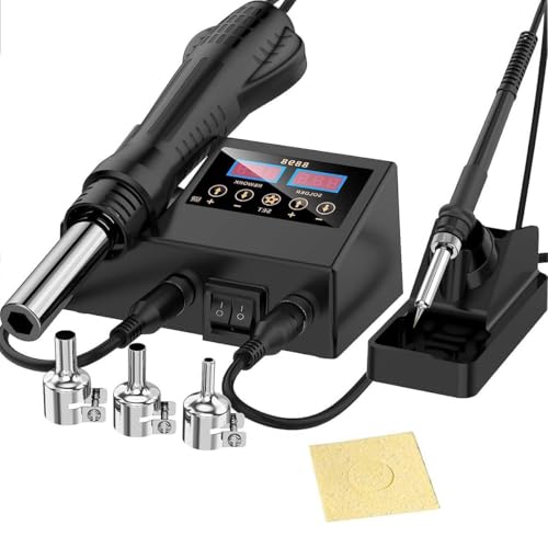 Image of Serplex 2-in-1 600W Soldering Station with LCD Digital Display, Adjustable Temperature, Hot Air Gun & Soldering Iron Kit, Fast Heat Up, Multi Nozzles for PCB Repair, SMD Rework, Welding