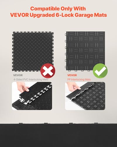 Image of VEVOR Male Garage Floors Transition Edge Kit, 15 PCS Sturdy PP Interlocking Modular Garage Floor Edging Slip-Resistant, Easy Assembly Compatible Only with VEVOR Upgraded 6-Lock Garage Mats, Black